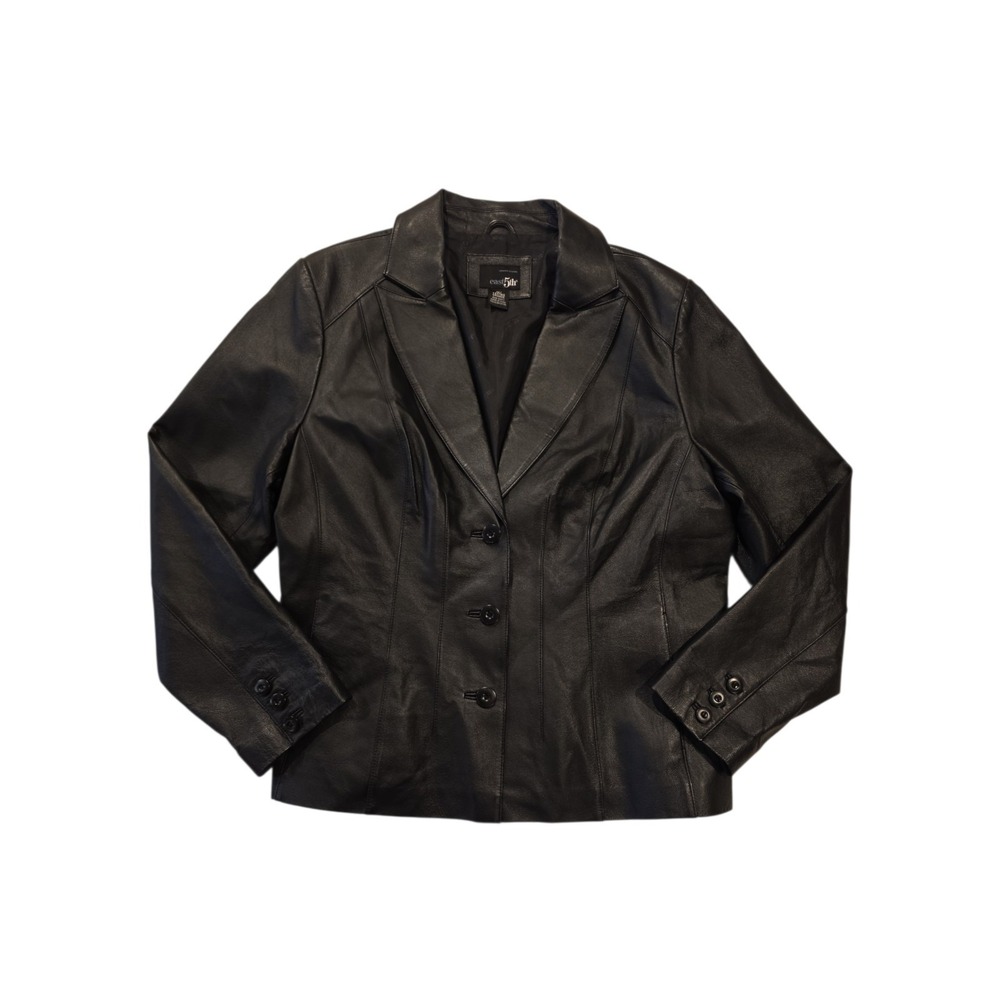 East 5th Genuine Leather Blazer Jacket Womens 1X Black Button Front Coat